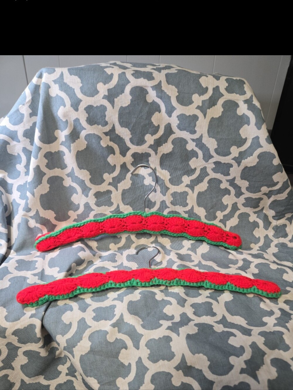 Pair of Vintage crocheted hangers Christmas colors